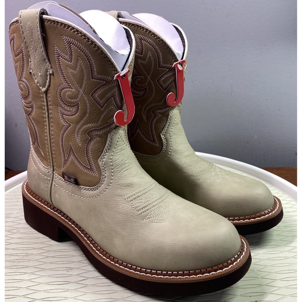 Justin Women's "Kay" Premium Leather Taupe Cowgirl Cowboy Western Boots 9 B NWB